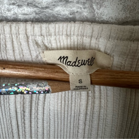 Madewell Women's Small Antique Cream Ribbed Pointelle Ruffled Scoop Tank Top - Picture 8 of 10